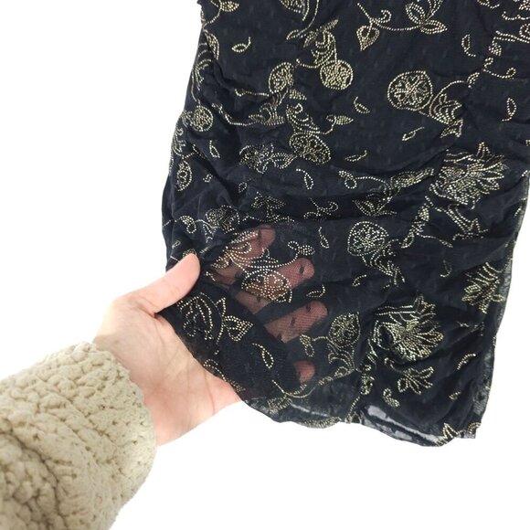 Black Gold Metallic Floral Sleeveless Tank Top With Rhinestone Strap Express S - Picture 4 of 9